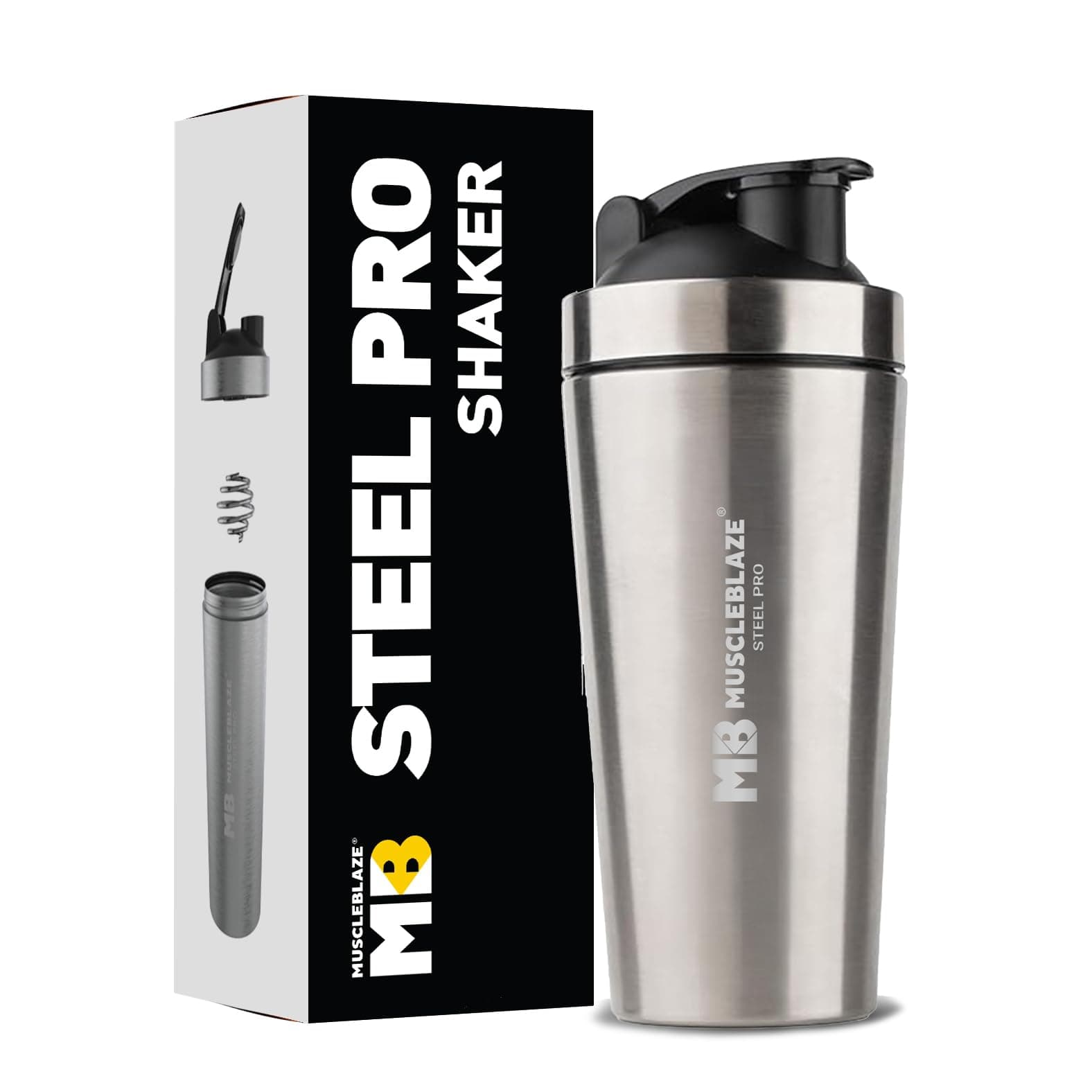 MuscleBlaze Stainless Steel Gym Shaker (Silver, 700ml)