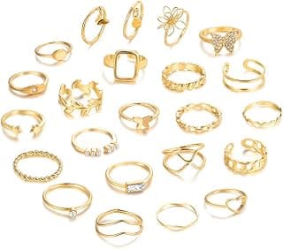 Shining Diva Fashion Maximum 48PCS Vintage Butterfly Heart Snake Rings Set Latest Stylish Gold Plated Geometric Hollow Finger Rings for Women and Girls