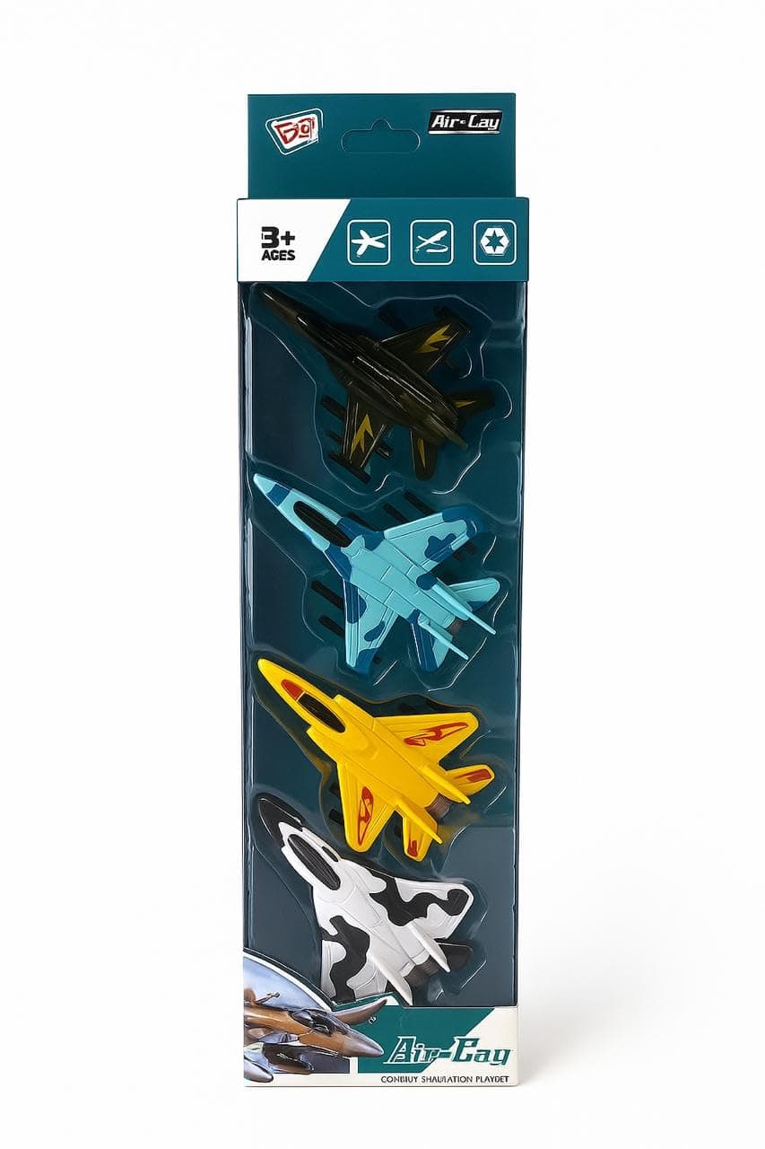 FEXXA Air Force 4-Pack Die Cast Airplanes, Pull Back Military Fighter Jets, Diecast Air Plane Models | Pull Back Alloy Airplanes for Boys ([RX- Pack-4] Colour AS PER Stock)