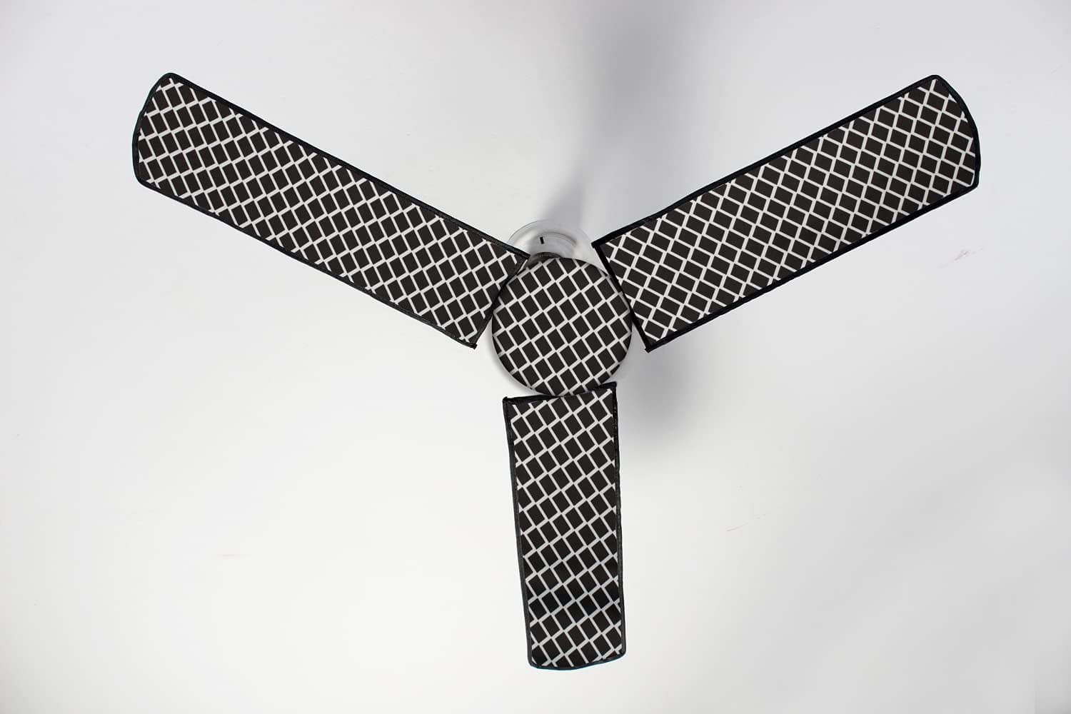 Stylista Waterproof & Dustproof Three Blade Ceiling Fan Cover with Attachable Enclosure Set of 1 Fan Cover Check Grey