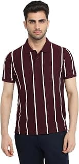 Parx Men Regular Fit Yarn Dyed Pattern Cotton Polyester Blend Half Sleeve Rib Neck Casual T-Shirt