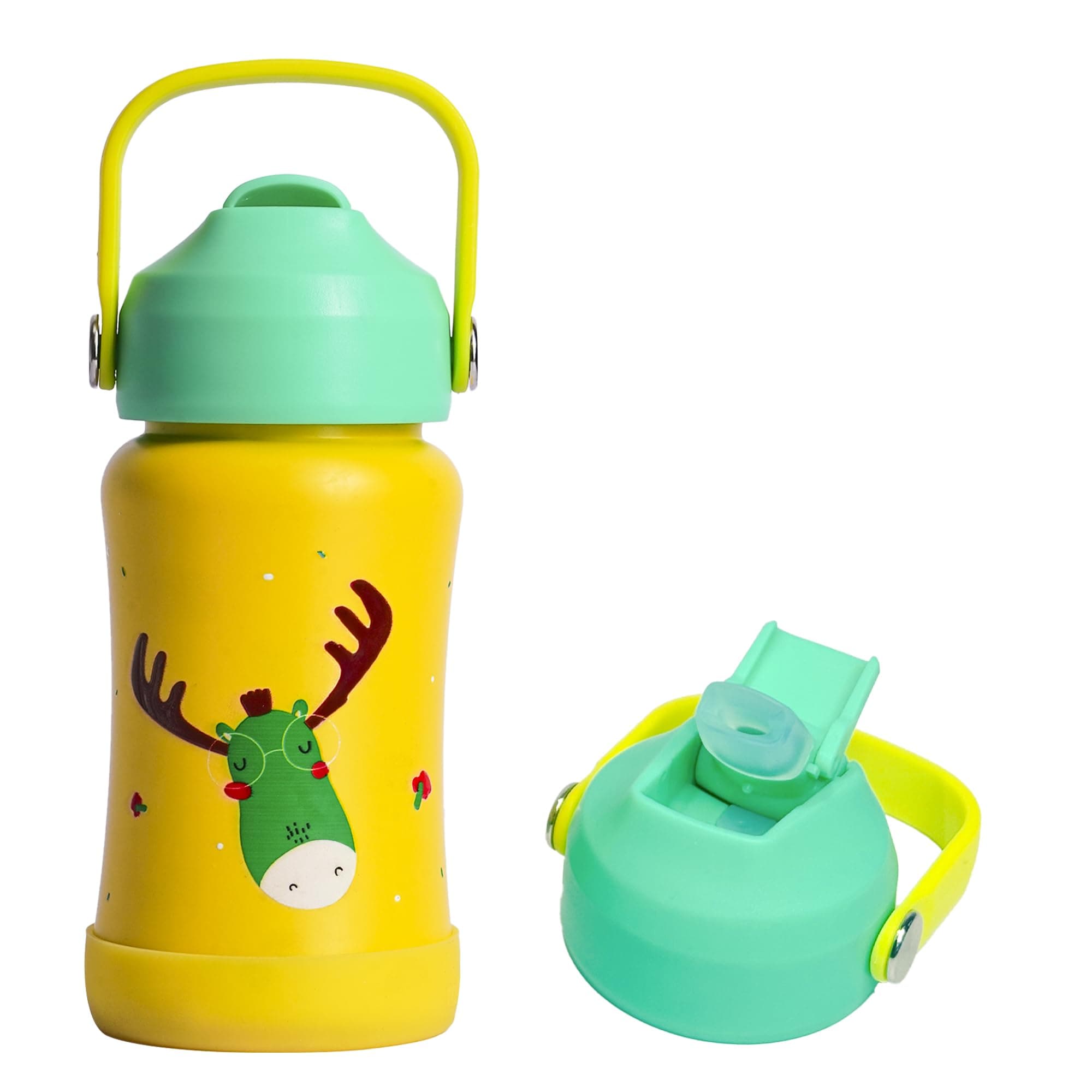 rabitat Steel Play Kids Stainless Steel Water Bottle 450ml | 2 Year Warranty | Leakproof Sipper | Soft Silicone Spout, Flip-Lock Cap & Handle | BPA-Free 18/8 SS | Anti-Skid Base | Coolest Kid Ever