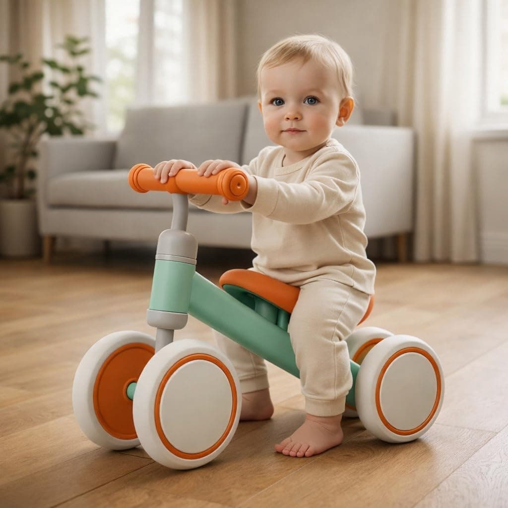 PESOMA Push Ride on Car for Kids Baby Balance Bike for 1-2 Years Boys Girls, First Birthday Gift, 4 Wheel Toddler No Pedal Training Bike Indoor Outdoor Walker Baby Scooter Lightweight(Green)