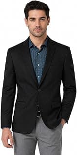 DESIGNALLY Men's Slim Fit Blazer, Black, Formal Two-Button Suit Jacket, Smart Casual Style