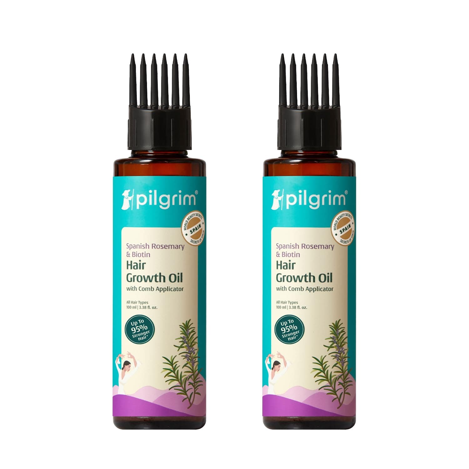Pilgrim Spanish Rosemary & Biotin HairGrowth Oil to Control Hair Fall & Strengthens Hair 100ml (Pack of 2) | Rosemary essential oil for hairgrowth | Reduces Hairfall | Strengthens Hair I For Women and Men