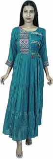 Generic Zara Ladies Fashion Hub One Piece Flared Cotton Kurti with Thread Work for Women's & Girls