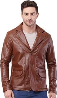 Generic Wolver Men's PU Leather Blazer, Casual Party, 2-Button
