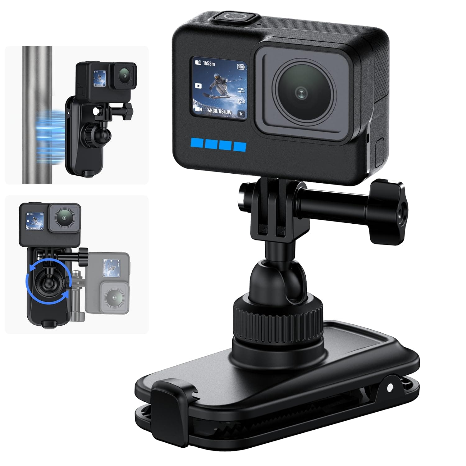 MOBILIFE Magnetic Backpack Camera Clamp for GoPro Hero 13/12/11/10/MAX | 360° Ball Head, Secure Buckle, Deep Serrated Teeth, POV View for Hiking Riding