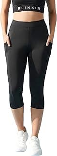 BLINKIN Women's 3/4 Gym Wear Tights for Women with Side Pockets : Perfect for Active Wear, Yoga & Workout - The Ultimate Gym Pants for Woman & Girls (015)