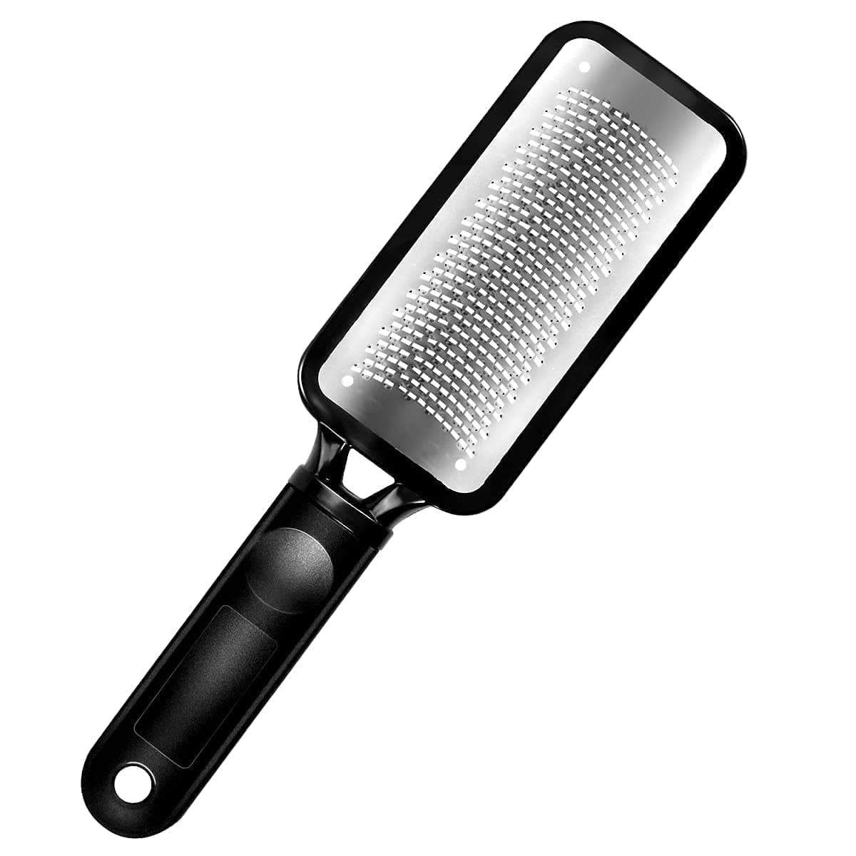 Foot File & Callus Remover for Cracked Heels – Large Stainless Steel Foot Scrubber & Cleaner for Dead Skin, Pedicure Rasp for Foot Cleaning & Smooth Feet – Wet & Dry Use (Black)