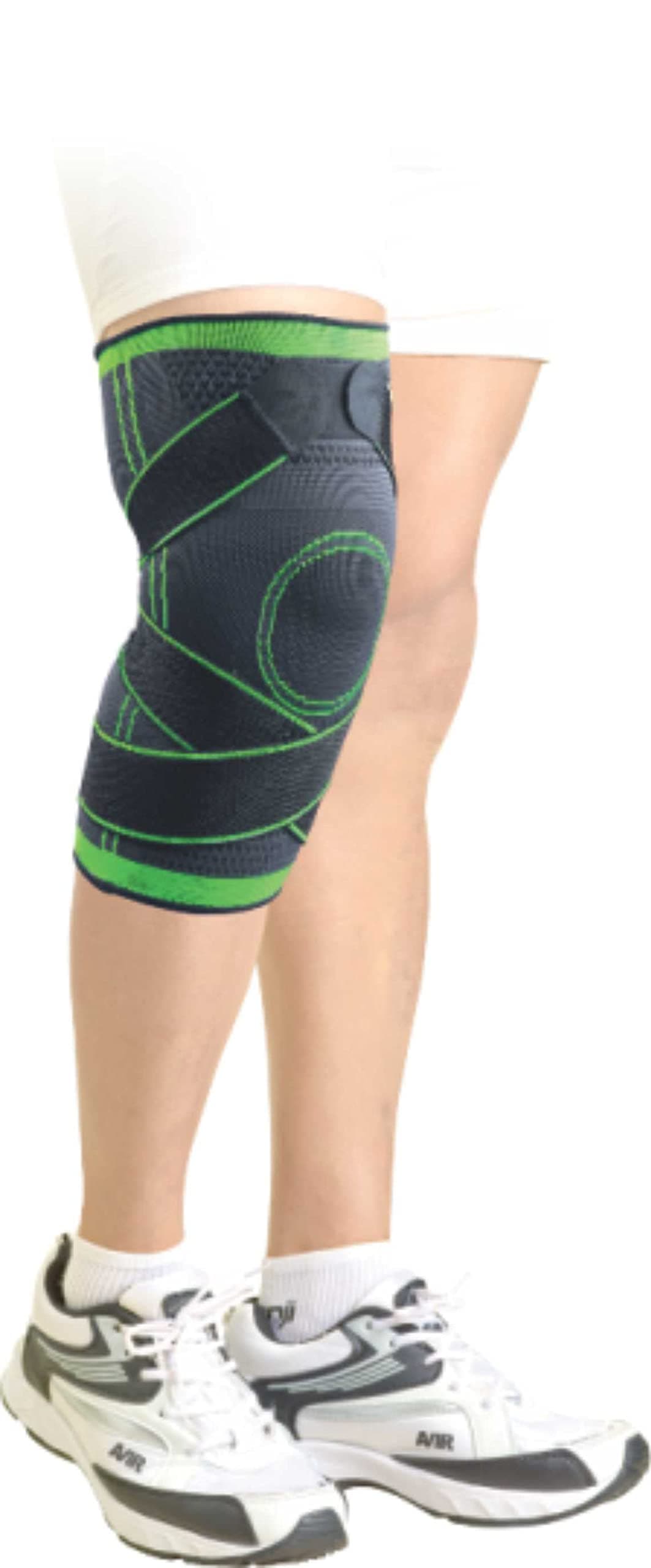 Dyna Pro Knee Cap | Compression Knee Support | Adjustable Strap For Custom Fit | Injury Prevention, Recovery, Pain Relief, Gym, Crossfit, Meniscus Tear, ACL/PCL, Arthritis | Suitable Men Women | Large (1 No) | Green