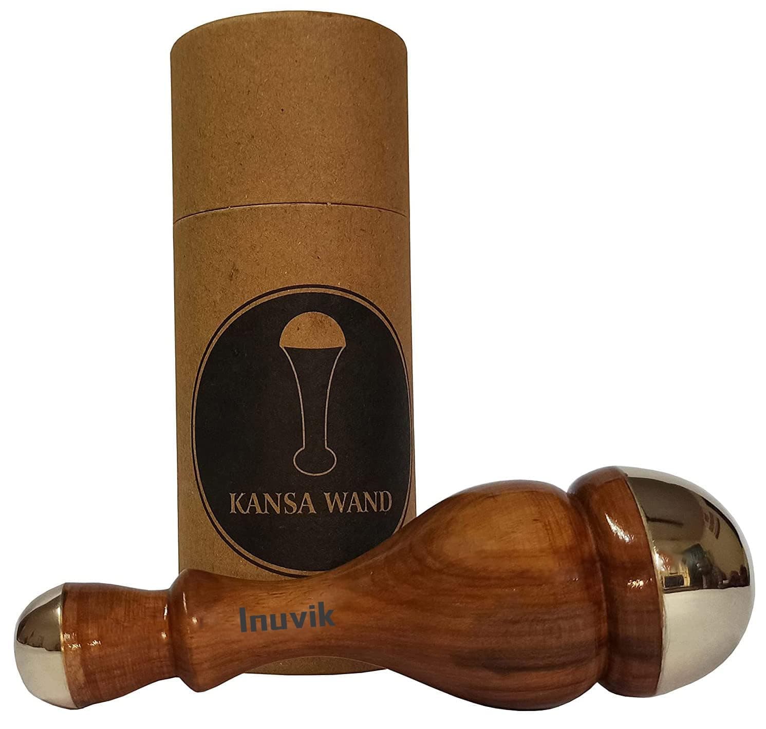 Inuvik Ayurvedic Dual Kansa Wand (FOR FACE & BODY) with teak wood Handle for Acupoint Massager for Detoxification & Deep Relaxation Massage Tool (BOTH SIDE KANSA WITH 4.5 CM BRONZE)