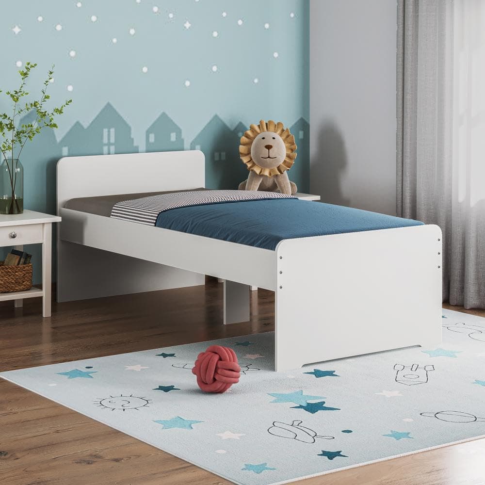 Wakefit Hush Single Bed | Wooden Kids Bed with Box Storage | Sturdy & Durable Engineered Wood Cot | White Finish | Space-Saving Design