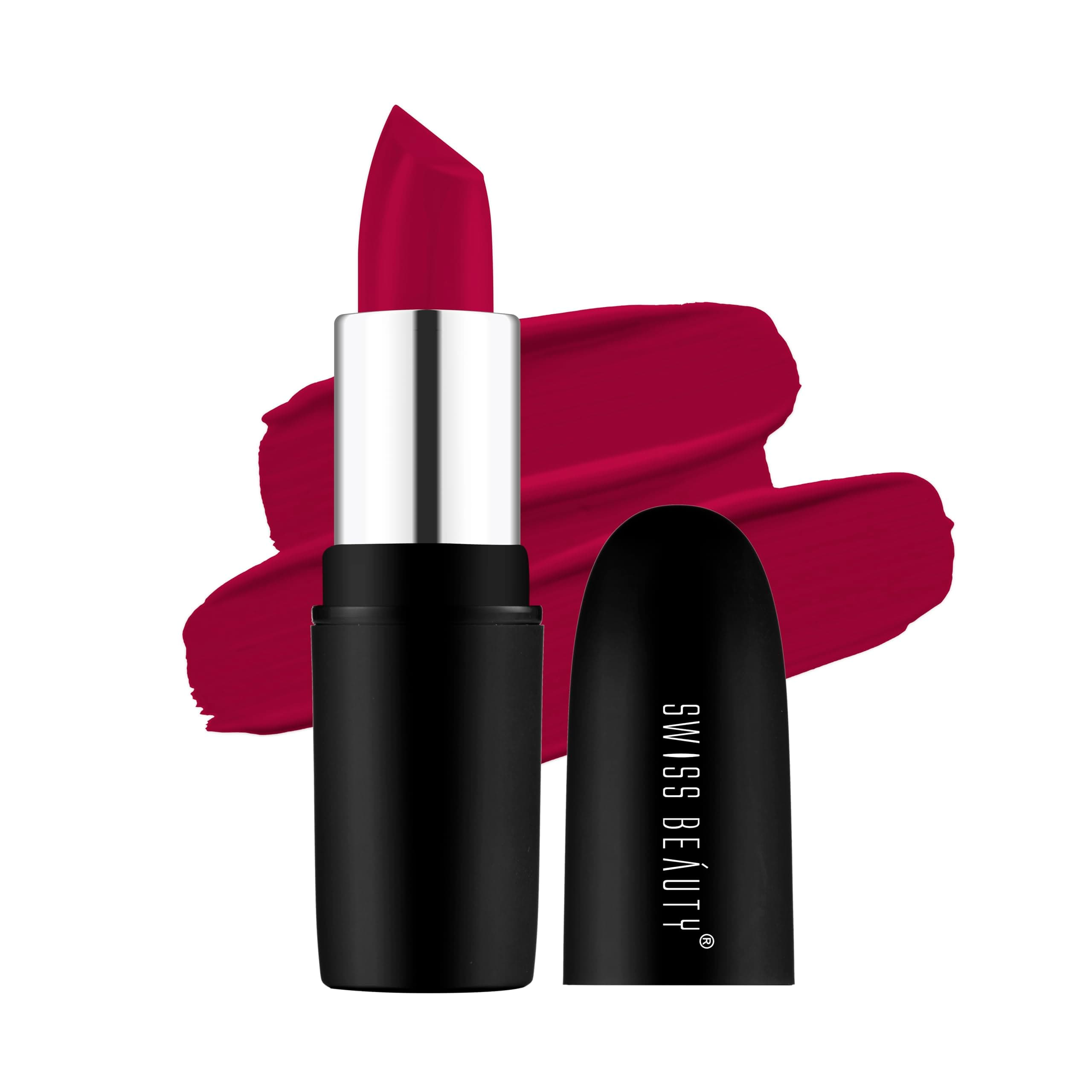 Swiss Beauty Pure Matte Creamy Lipstick | Non-drying, Highly pigmented Lipstick | Shade- Smoking Red, 3.8gm|