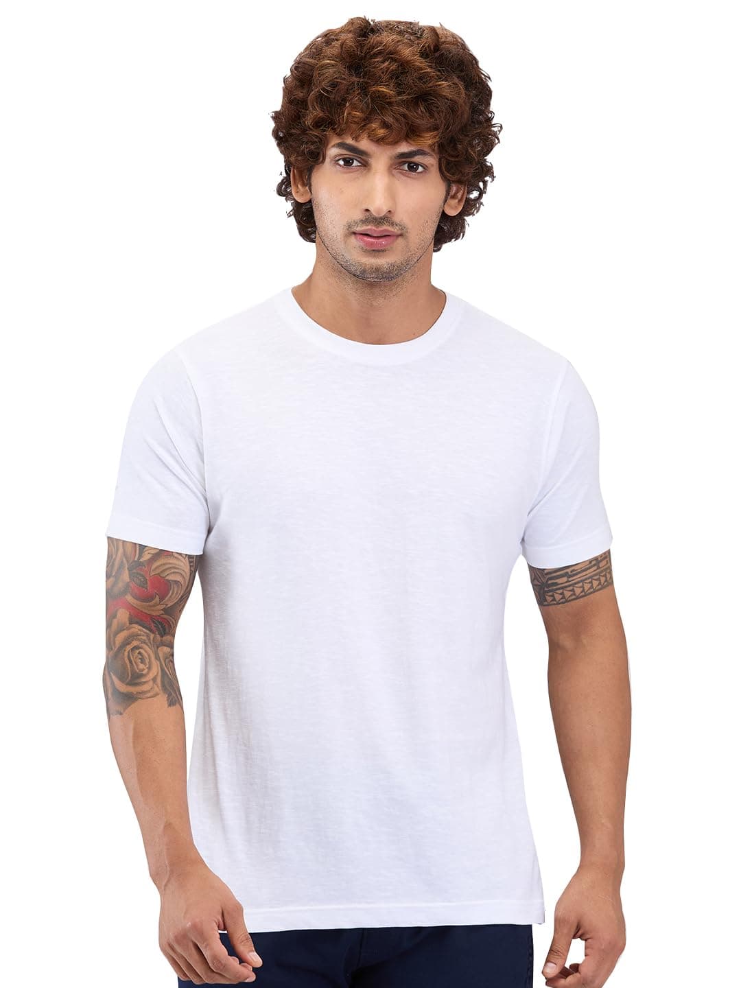 Park Avenue Men Regular Fit Solid Pattern Pure Cotton Round Neck T-Shirt