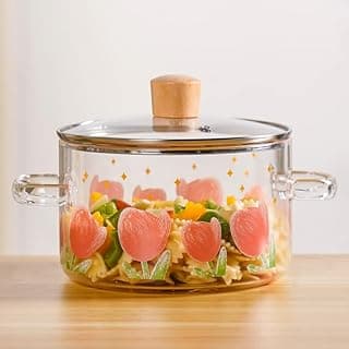 Nestasia Borosilicate Glass Cooking Pot on Gas Stove (1800 ml) - Tulip Printed Casserole with Air Vent Glass Lid | Microwave & Dishwasher Safe Durable Vessel for Kitchen