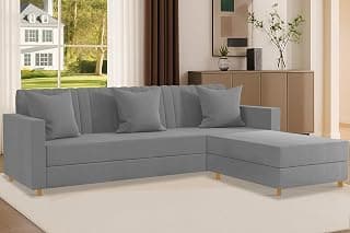 Rosebell 3 + 1 Wooden L Shape Four Seater Sofa Set for Living Room Furniture Set| Velvet Upholstery Sectional Couch & Compact Living Spaces & Office-Grey