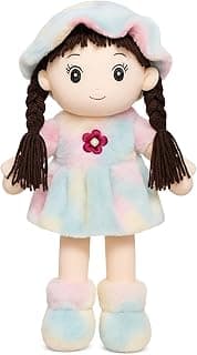 Soft Hat Doll for Kids 42 cm | Cute Plush Rag Doll with Cap & Braided Hair | Washable Stuffed Toy for Girls & Boys | Birthday Gift (Multicolor)