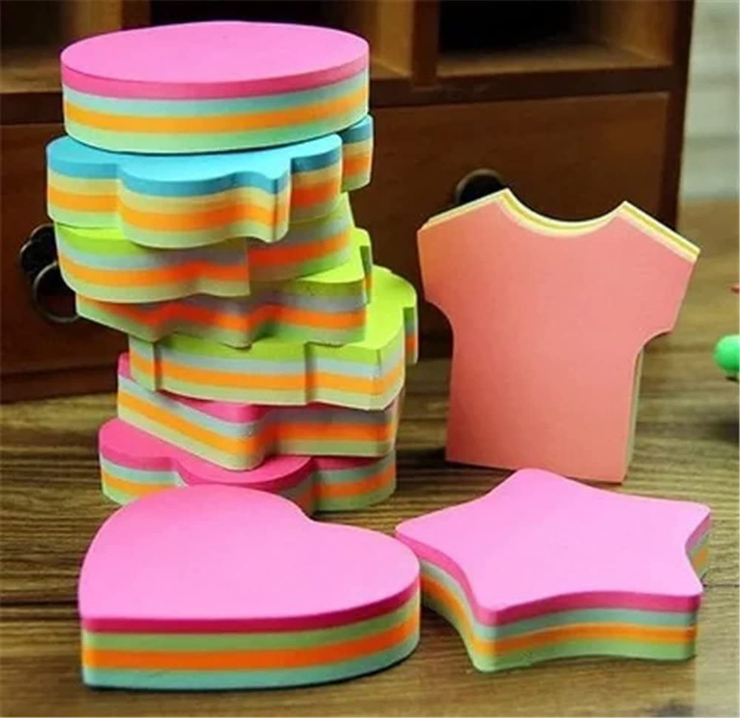 Peeplvalue 600 Sticky Notes of 6 Shapes 100 Sheets per Shape, Fluorescent Paper Self Adhesive and Removable Sticky Notes,