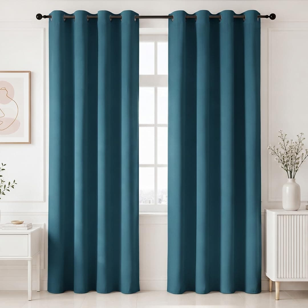 HOMEMONDE Blackout Curtain 7 Feet Set of 2 - Thermal Insulated & Room Privacy Door Curtains, Solid Blue 90% Light Blocking Curtains 84 Inch Long - (213L x 118W CM)