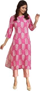 W for Woman Floral Printed Rayon Straight Kurta and Slim Pant Set