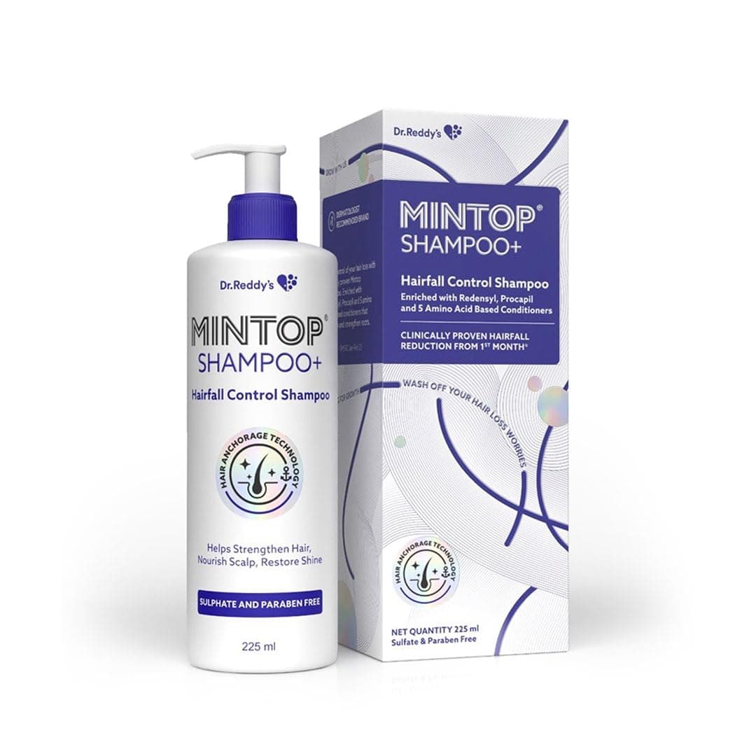 Mintop Pro Shampoo + for Hair Fall Control | Fortified with Procapil and Redensyl | Helps increase hair shine softness | Sulphate free | Helps strengthen hair roots - 225 ml