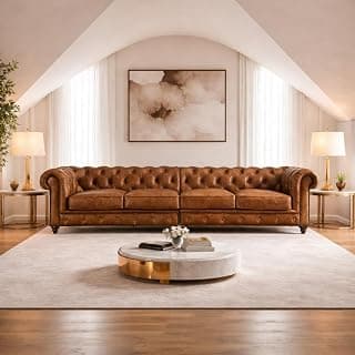 Leatherette Chesterfield Sofa Set Deep Button Tufted, Classic Style Sofa Set Sofa for Your Hall,Living Room and Office (Brown Leather, 4 Seater Set)