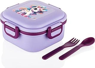 ATTRO Quick Bite Unicorn Magic Lunch Box Box with 3 Compartment Fork & Spoon BPA Free Food Grade Ideal for Kids School, Picnic & Outdoor- 800ml Lavender, Plastic