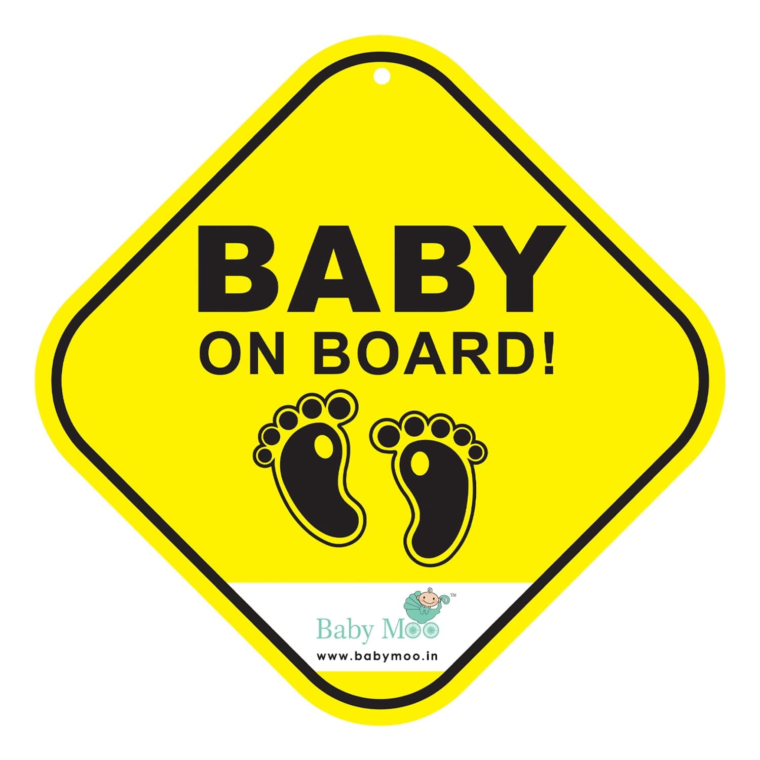 BabyMoo Foot Print Sign for Car with Vacuum Suction Cup Clip Yellow -Weatherproof Car Decal-Adorable Design for Maximum Attention-Enhance Road Visibility-Easy to Apply and Residue