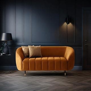 Wakefit Tasmania Sofa, 2 Seater (Velvet Fabric, Amber), Multicolor