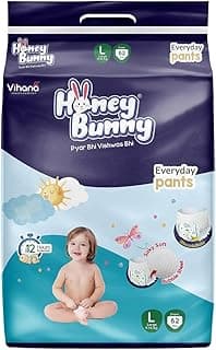 Honey Bunny Everyday Baby Diapers Pants | Large (L), 62 Count, 9-14 kg | Silky Soft on Skin, Bubble Layer | 12 Hours Protection Baby Diaper