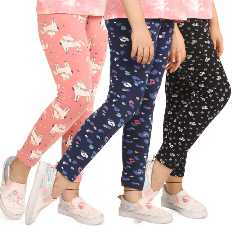 ARIEL Girls Cotton Printed Regular Fit Non-Transparent Ankle Length Leggings