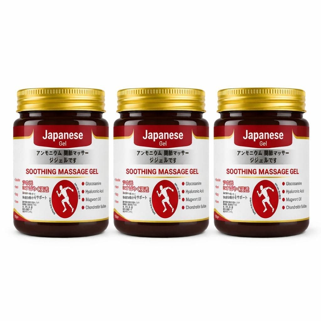 Pack of 3 Japanese Formula Soothing Massage Gel for Joint & Muscle Pain Relief – Arnica, Mugwort, Hyaluronic Acid – Back, Neck, Knee & Leg Massage Balm – 100% Herbal Fast Absorption Formula (Gel PPackk of 3)