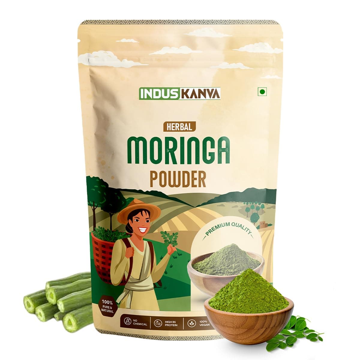 Indus Kanva Moringa Powder | Moringa Leaf Powder Superfood | Rich in Vitamins Minerals Antioxidants | Plant Based Nutrition Supplement (100G)