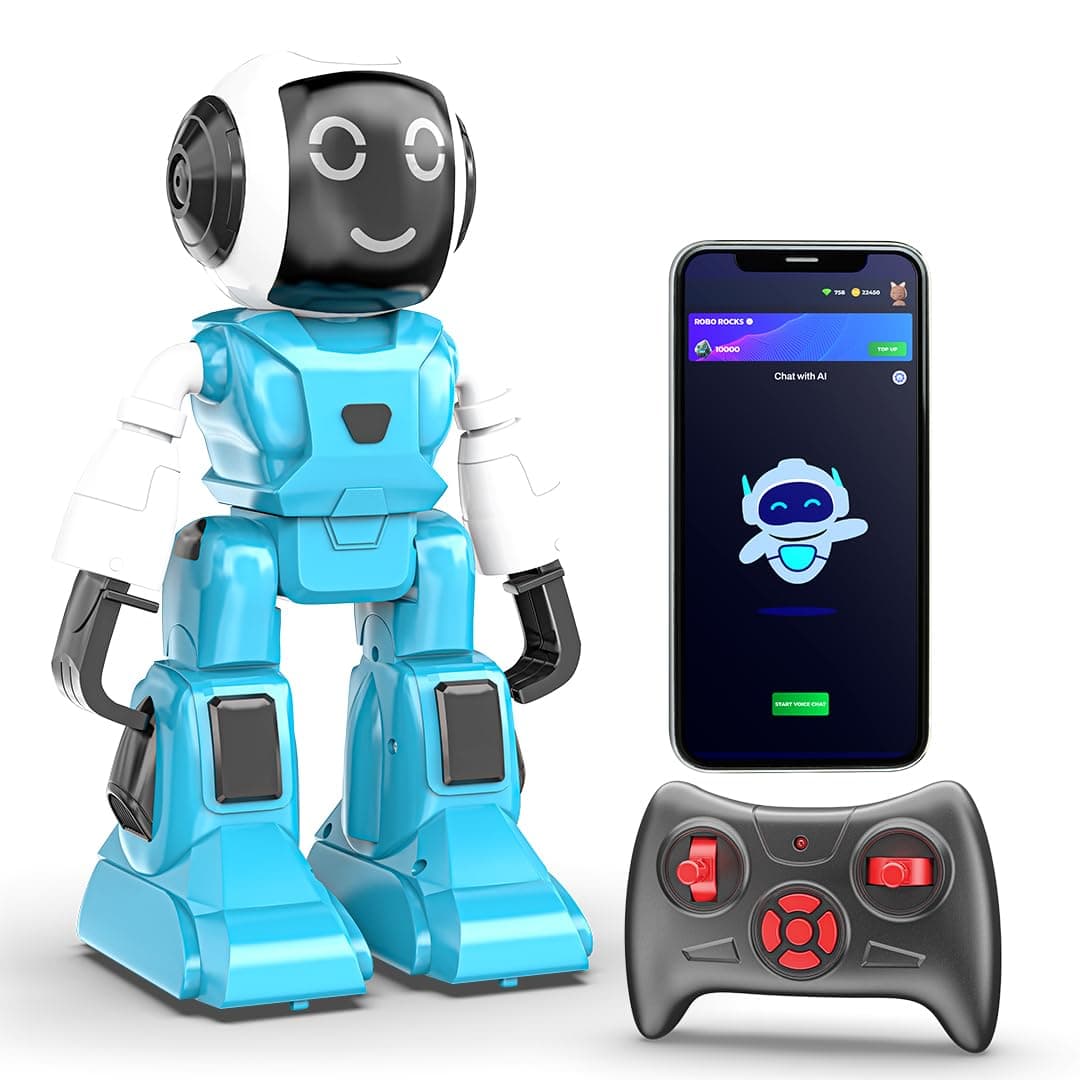 Mirana Moonwalker | Smart Interactive Chat-GPT AI Robot Toy for Kids | USB Rechargeable Type-C | AR Games & in-Built Bluetooth Speaker | Remote & App Controlled | for Boys & Girls 2+ Years (Sky Blue)