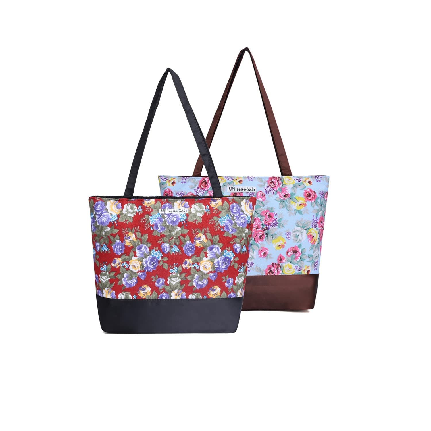 NFI essentials Tote Bag for Women with Zip, Stylish Polyester Canvas Blend Handbag, Best for Shopping, Travel, Work, Beach, Office, College (Red & Black)