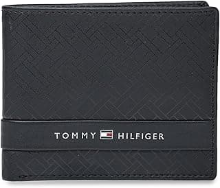 Tommy Hilfiger Men's Leather Wallet Berkane | Printed Black Bi-Fold with Global Coin Pocket, 4 Card Slots | Stylish Purse for Gents