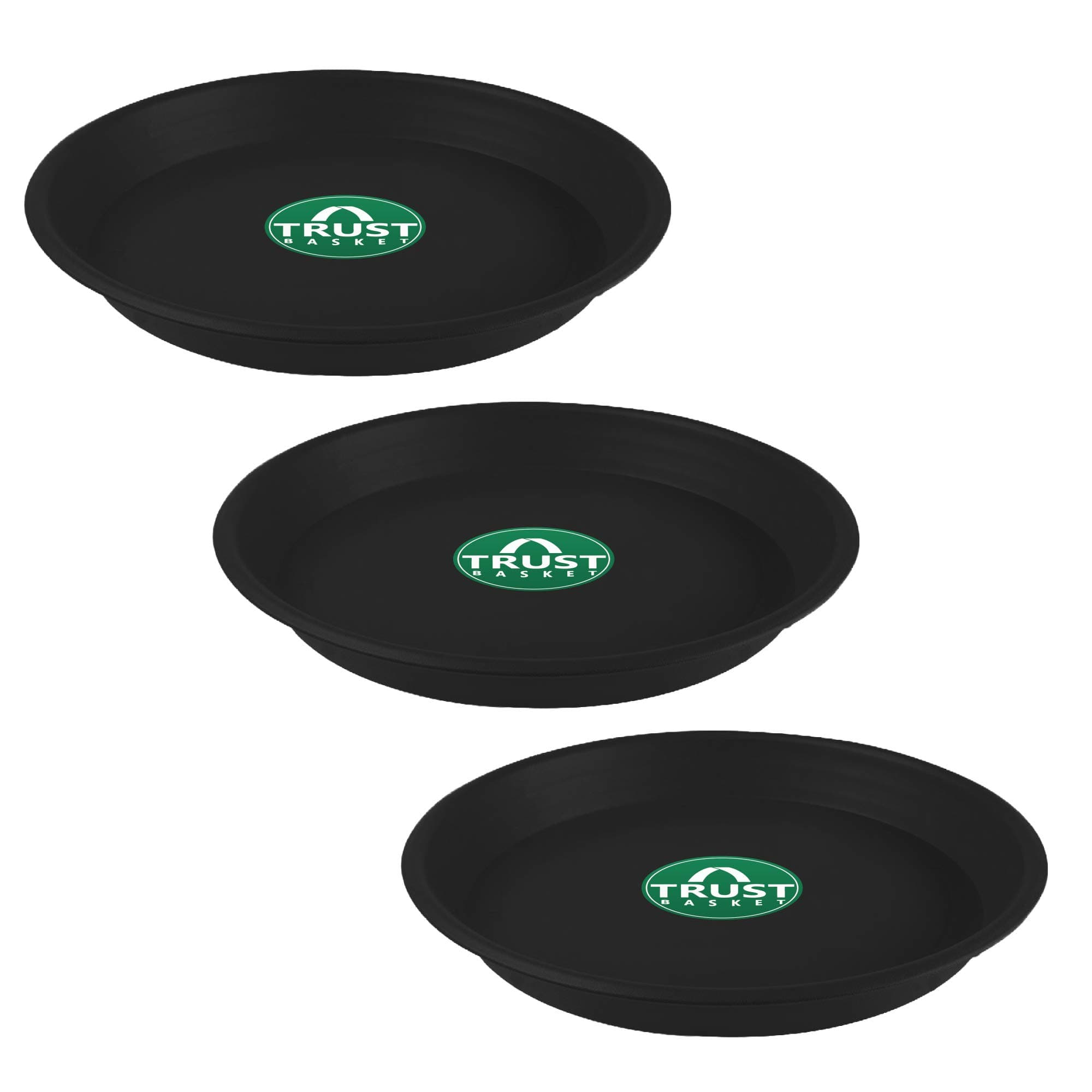 TrustBasket UV Treated Round Bottom Tray(Plate/Saucer) Suitable for 8 inch Round Plastic Pot - Black Color - Set of 3