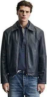 EXOTIX Men's Black Leather Jacket | Collared Zip-Up, Classic Style | Black Crop Leather Jacket | Racing Sports Regular Bomber Collared Jacket for Men