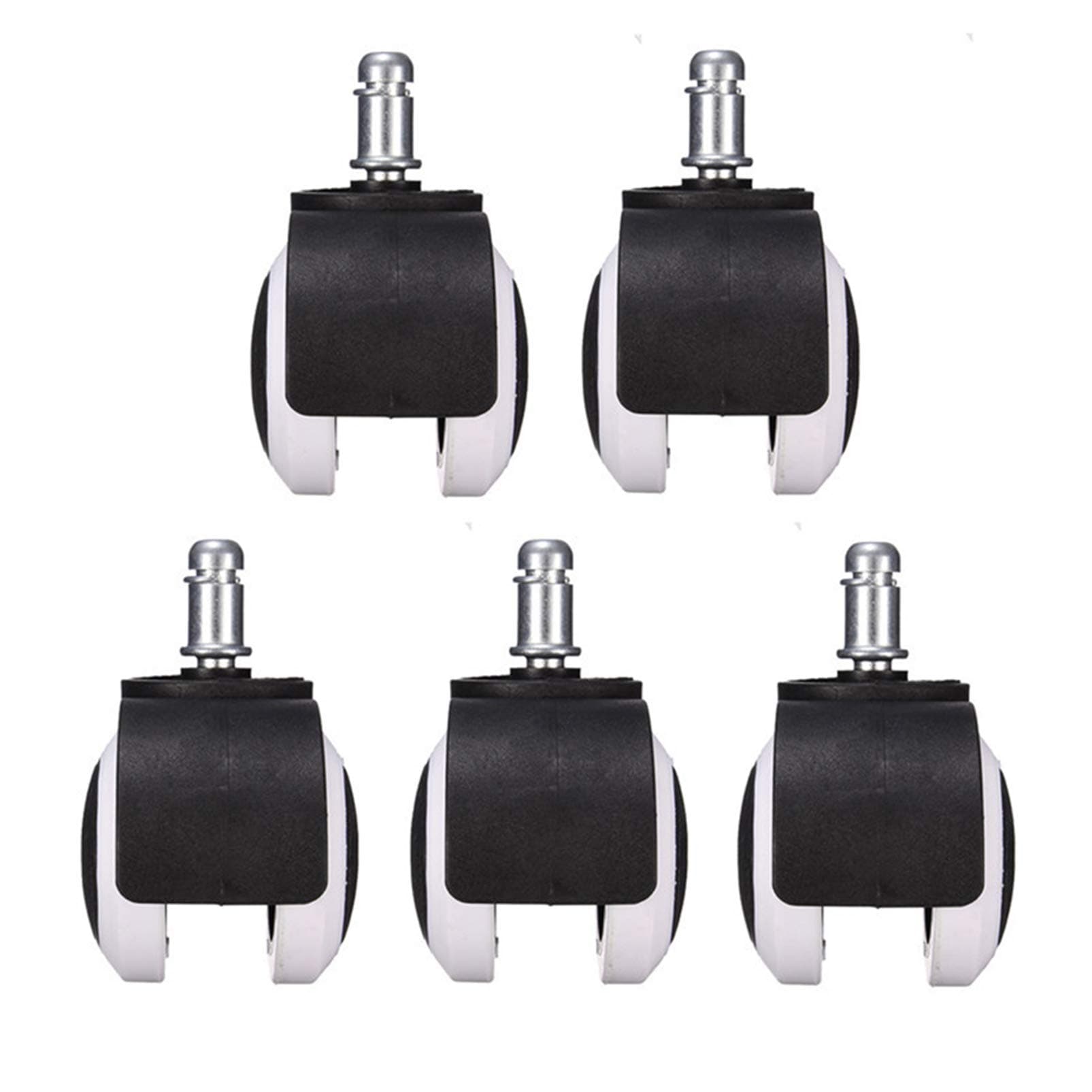 Premium Pin Twin Caster (Wheels) for Office Chairs/Furniture (Black & White) Color - (Set of 5) Pieces By Finch Fox
