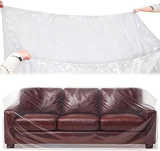 HASTHIP® 4Pcs Transparent Thicken PE Furniture Cover 240x430cm, Elastic Edge Waterproof Dustproof Sofa Protector for 3-Seater Sofas, L-Shaped Sectional Couches & Large Furniture