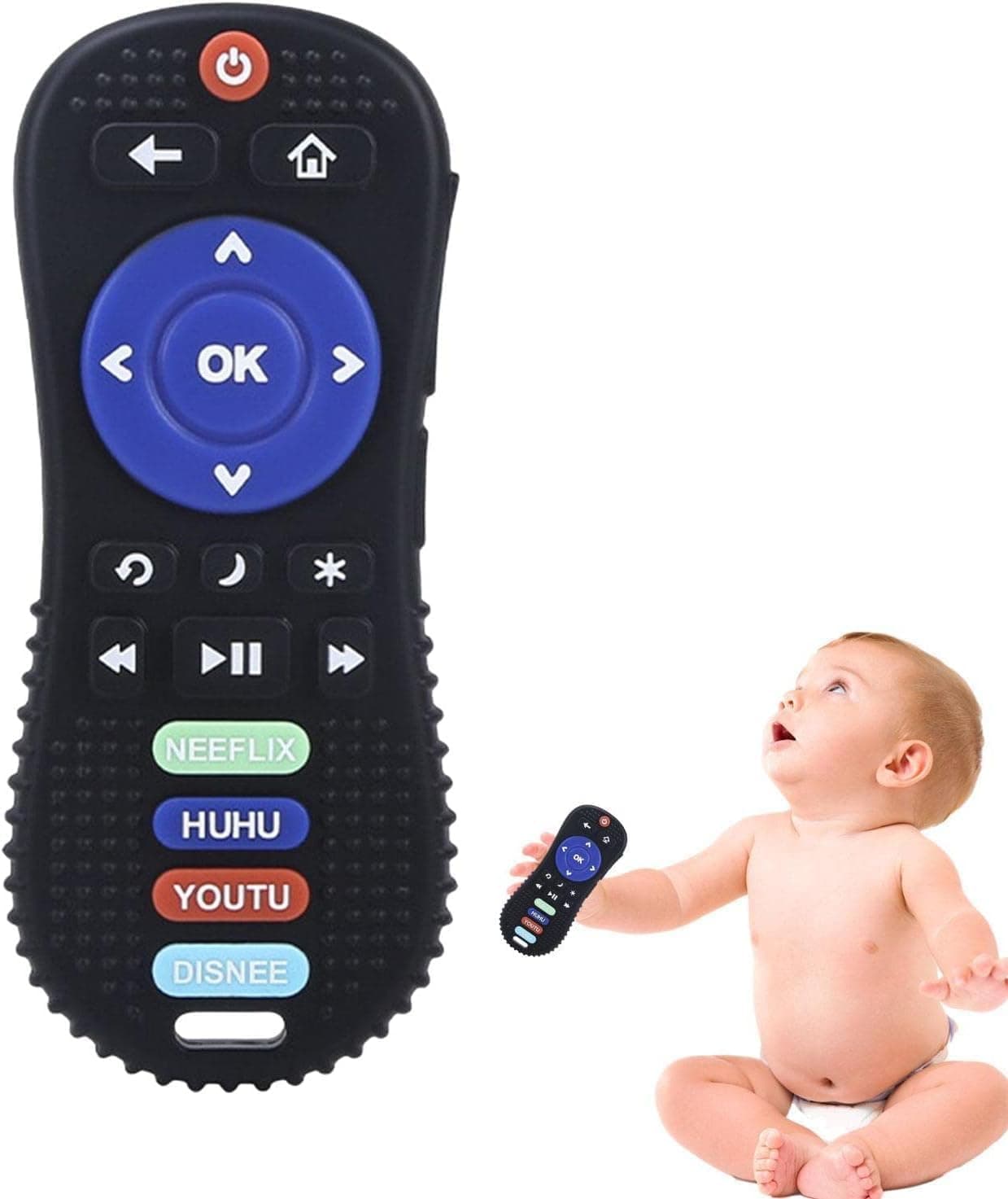 Brand Conquer Silicone Remote Teether for Baby, Remote Teether for 3+ Months and 6 to 12 Months Baby Helps Biting Skills Development Colour & Shape Recognition Teething Toys for Babies (3D Black)