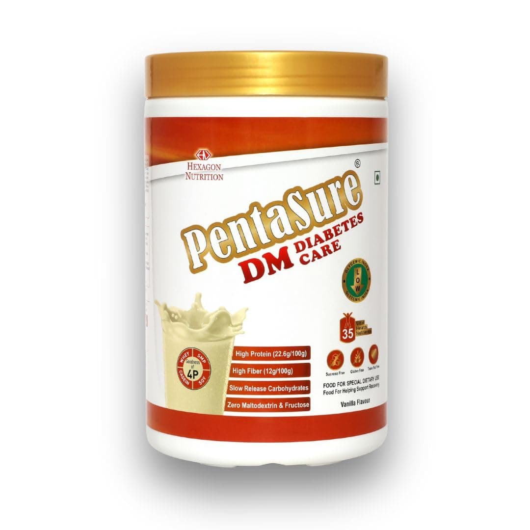PentaSure DM Diabetes Care - High Protein, High Fiber, Low GI | Zero Fructose Nutritional Drink Manages Blood Sugar, Manage Cholesterol Level | Vanilla Flavor - 1 Kg | 4P Proteins Power | Low GI