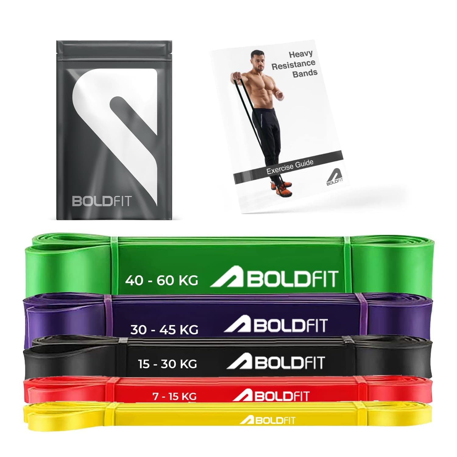 Boldfit Heavy Resistance Band for Exercise & Stretching (Yellow, Red, Black, Purple and Green)