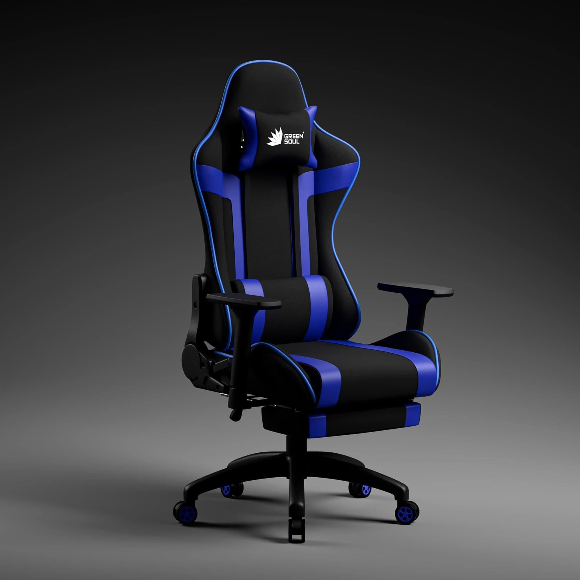 Green Soul Raptor Pro Racing Edition | Ergonomic Gaming Chair with Massager & Legrest | Premium PU Leather | 3D Armrest | Lumbar Pillow | 3 Year Warranty | (Black & Blue)