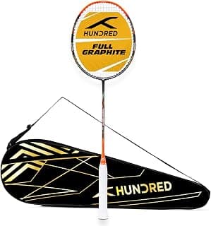 Hundred Powertek Graphite Badminton Racket, Strung with Full Racket Cover, Lightweight Shuttle Bat for Intermediate Players