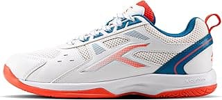 HUNDRED Hundred Raze Badminton Shoes (Non Marking) | Also Perfect for Squash, Table Tennis, & Indoor Sports | Lightweight & Durable | X-Cushion, Active Grip Sole (White/Orange/Deep Sea Blue ; 10 UK)
