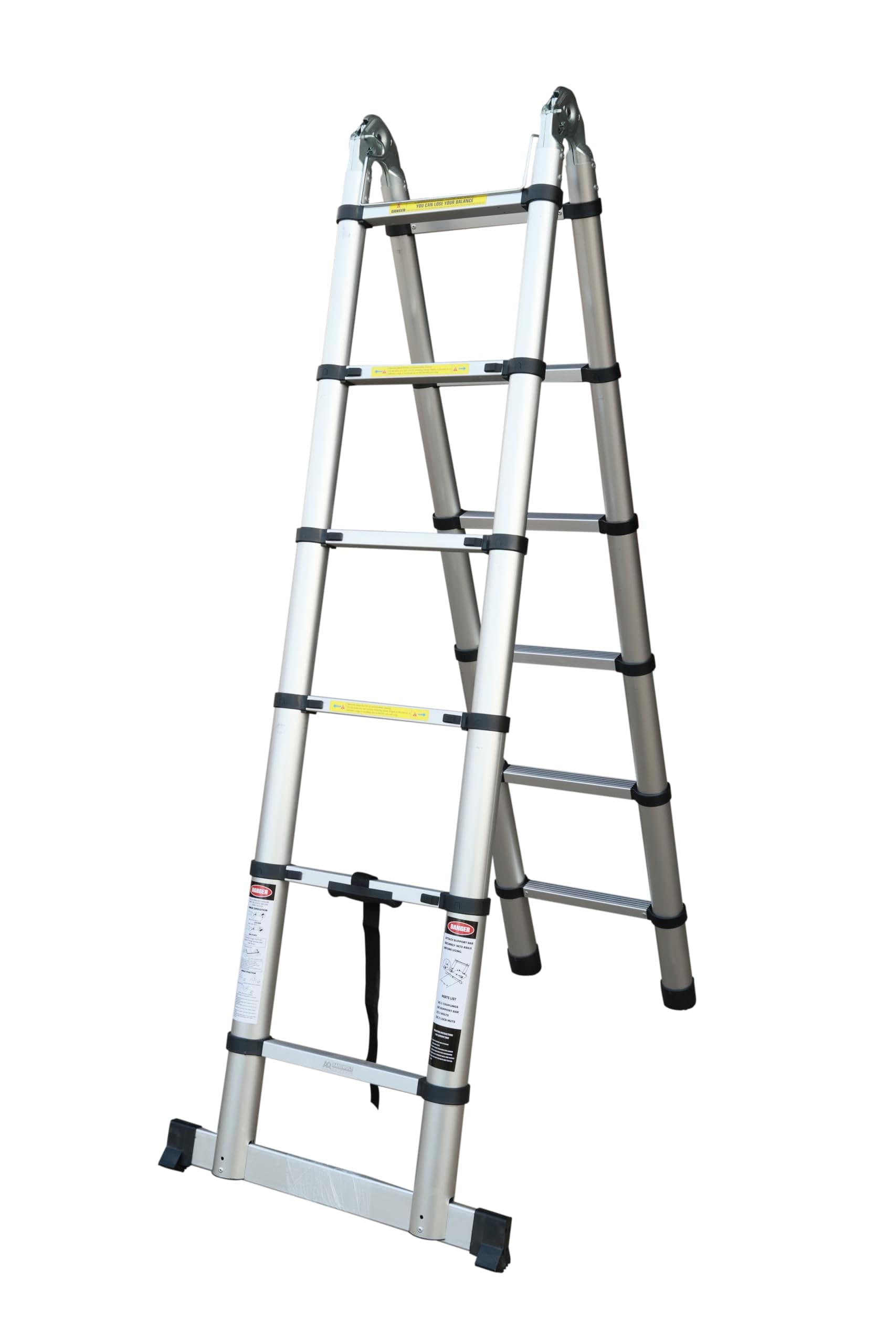Aardwolf Quickfit 5+5 Step Heavy Duty Aluminium Telescopic Ladder (A Type 1.9M+1.9M/6.2FT+6.2FT) 3.8M/10 Step | Foldable for Home, DIY, Professional, Industrial Use | 150 Kg Capacity