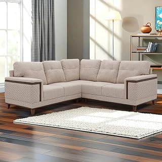 Royaloak Texas American Fabric Corner Sofa Four Seater | Fabric Upholstery | Pocket Springs for Extra Comfort | Tufting Design | Diamond Quilting Design on Armrest | Square Designer Armrest