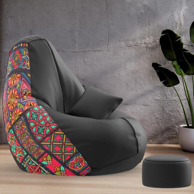 Biggie Bean Bag with Beans Filled 6XL Bean Bag with Free Cushion Footrest - Official : PrintZen Combo (Matching Color : Printed, 3D Pattern 1-Black)